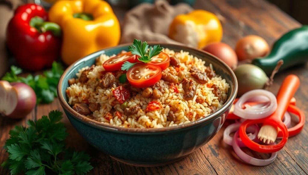 Arroz con carne picada