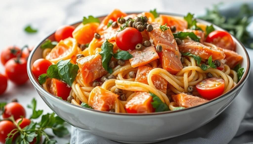 Ensalada de pasta con salmón ahumado