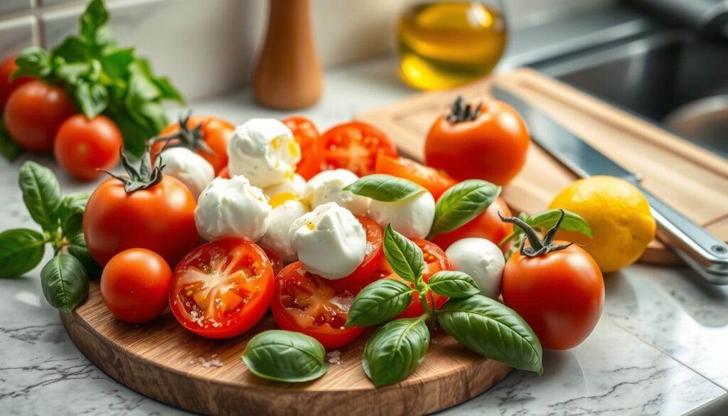 preparación ensalada mozzarella